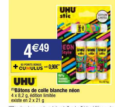 Bâtons De Colle Blanche Néon Uhu