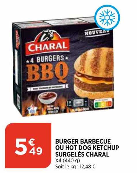 burger barbecue ou hot dog ketchup surgelés charal