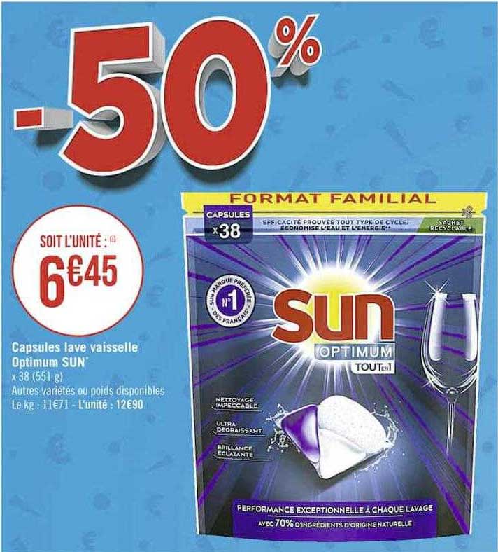 capsules lave vaisselle optimum sun