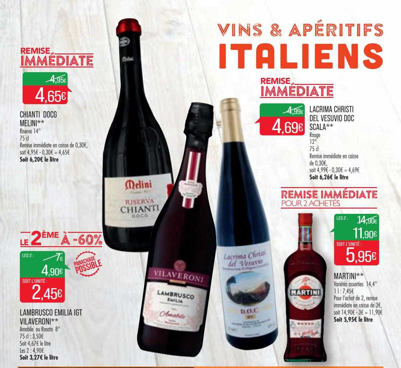 chianti docg melini, lambrusco émilia igt vilaveroni, lacrima christi del vesuvio doc scala, martini