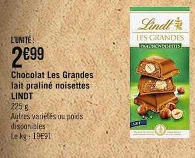 chocolat les grandes lait praliné noisettes lindt