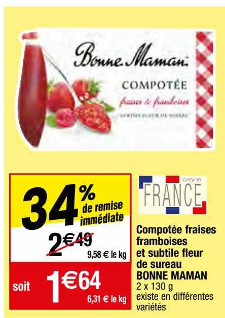 compotée fraises framboises et subtile fleur de sureau bonne maman