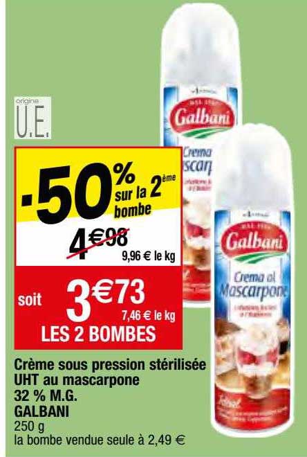 crème sous pression stérilisée uht au mascarpone 32% m.g. galbani