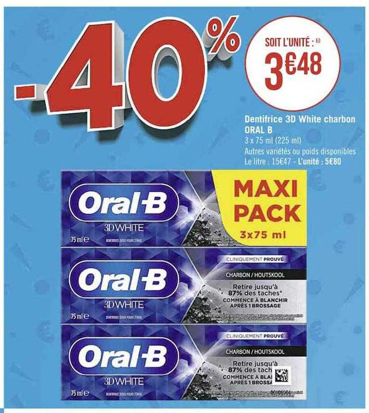 dentifrice 3d white charbon oral b