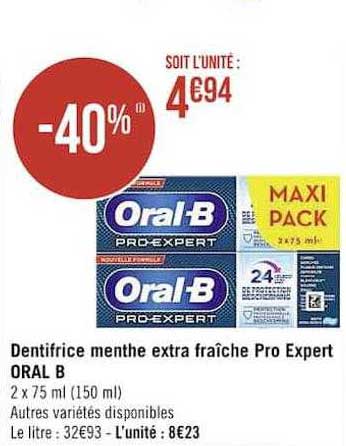 dentifrice menthe extra fraîche pro expert oral b