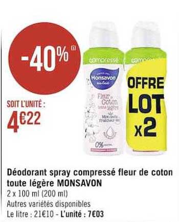 déodorant spray compressé fleur de coton toute légère monsavon