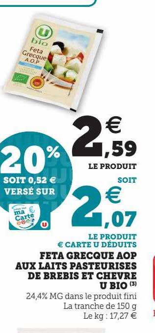Feta Grecque Aop Aux Laits Pasteurisés De Brebis Et Chèvre U Bio