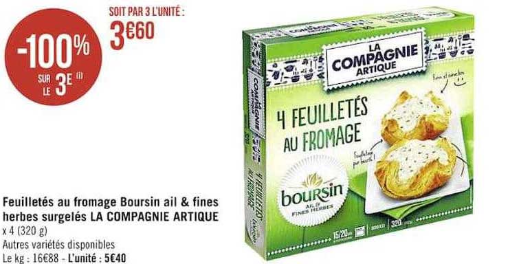 feuilletés au fromage boursin ail & fines herbes surgelés la compagnie artique