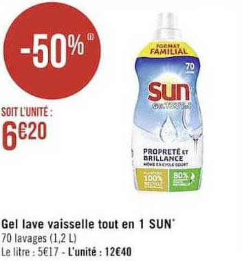 gel lave vaisselle tout en 1 sun