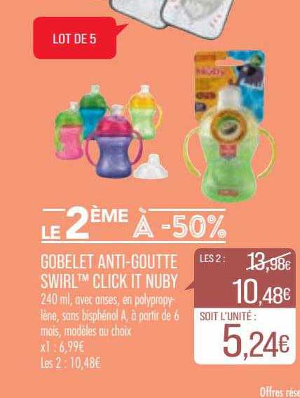 gobelet anti-goutte swirl click it nuby