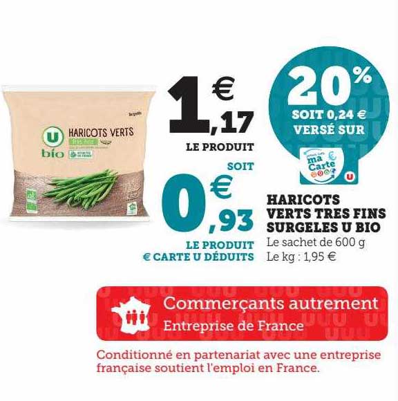 haricots verts très fins surgelés u bio