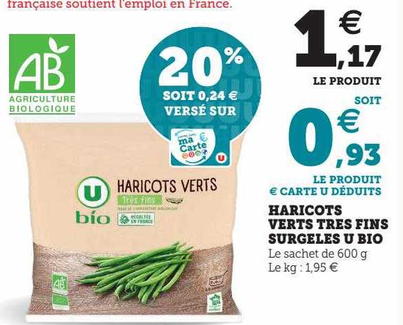 Haricots Verts Très Fins Surgelés U Bio