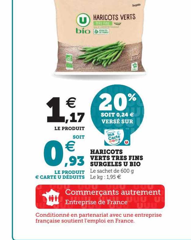 haricots verts très fins surgelés u bio