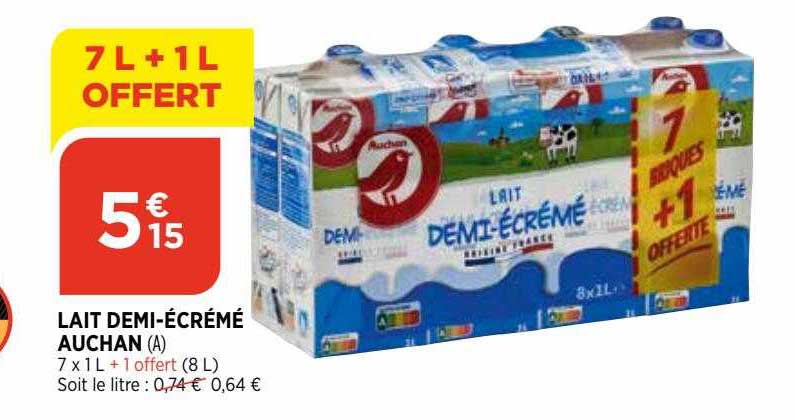 lait demi-écrémé auchan