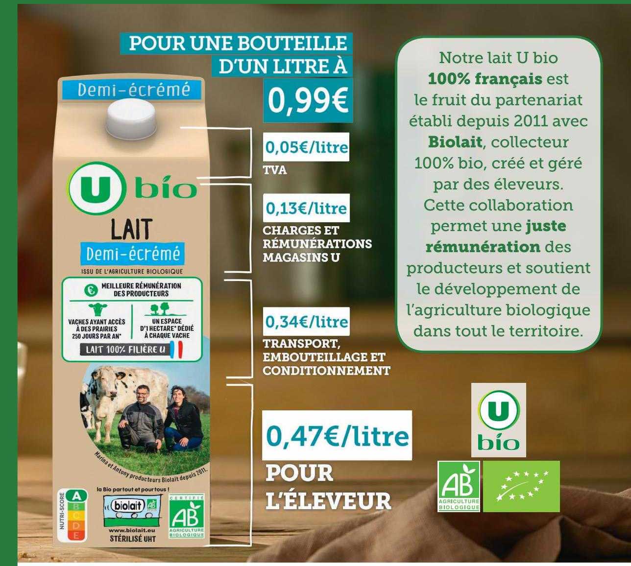 lait demi-écrémé u bio