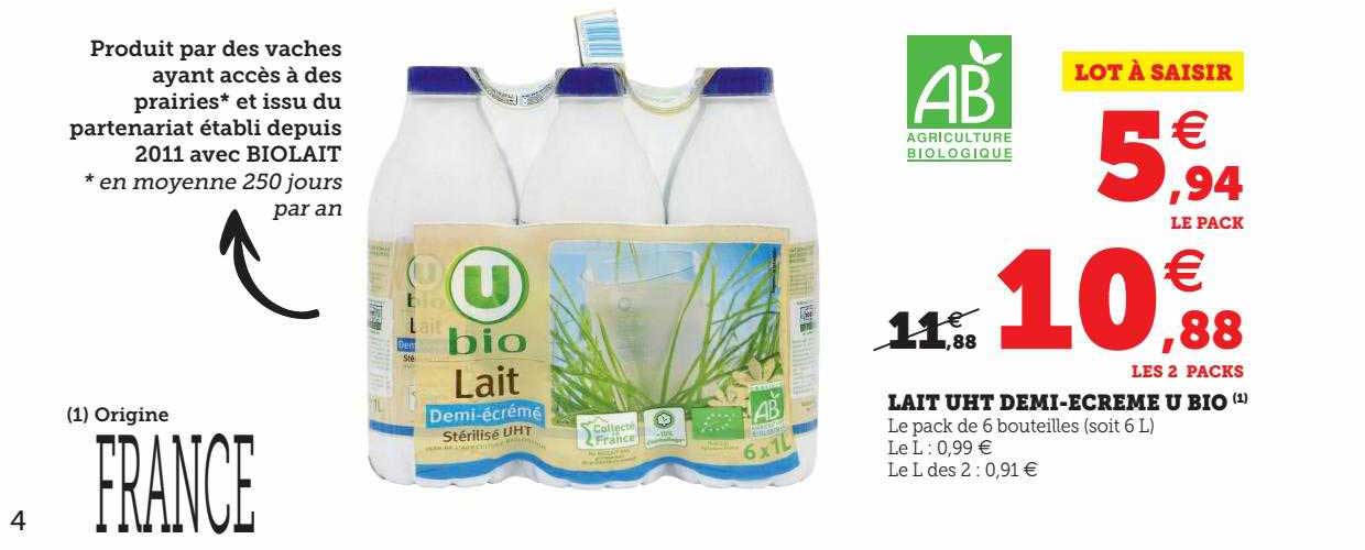 lait uht demi-écrémé u bio