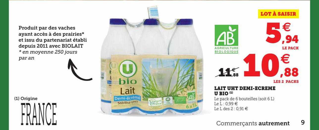 lait uht demi-écrémé u bio