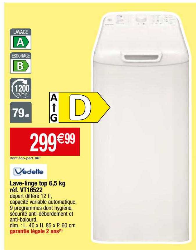 lave-linge top 6,5 kg vedette