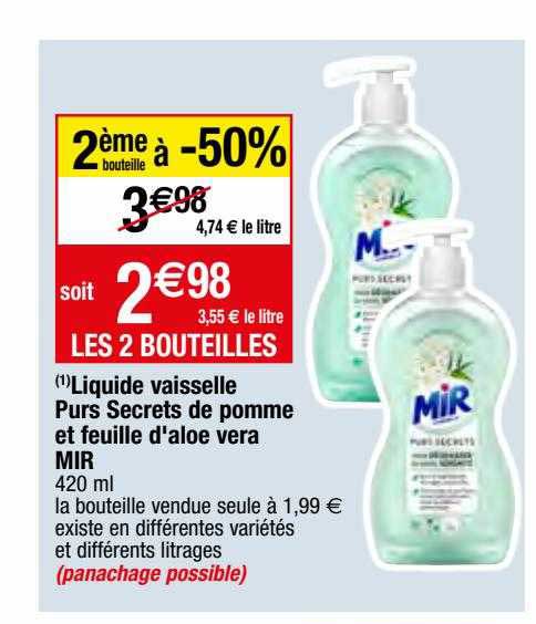 Liquide Vaisselle Purs Secrets De Pomme Et Feuille D'aloe Vera Mir