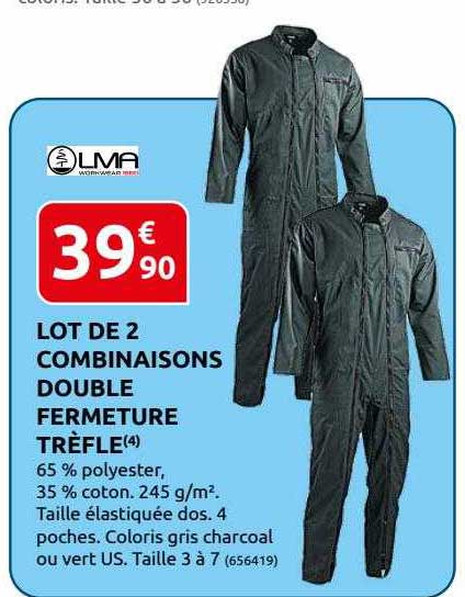lot de 2 combinaisons double fermeture trèfle livia
