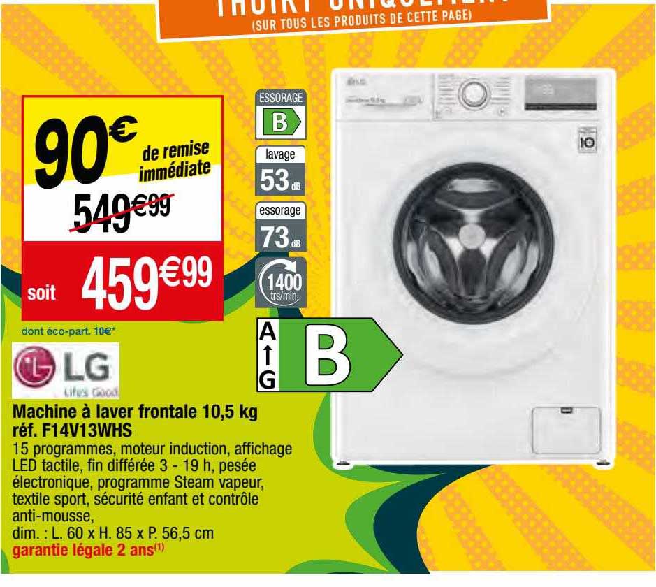 machine à laver frontale 10,5 kg lg