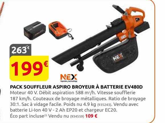 pack souffleur aspiro broyeur à batterie ev480d nex