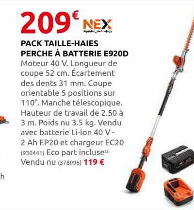 pack taille-haies perche à batterie e920d nex