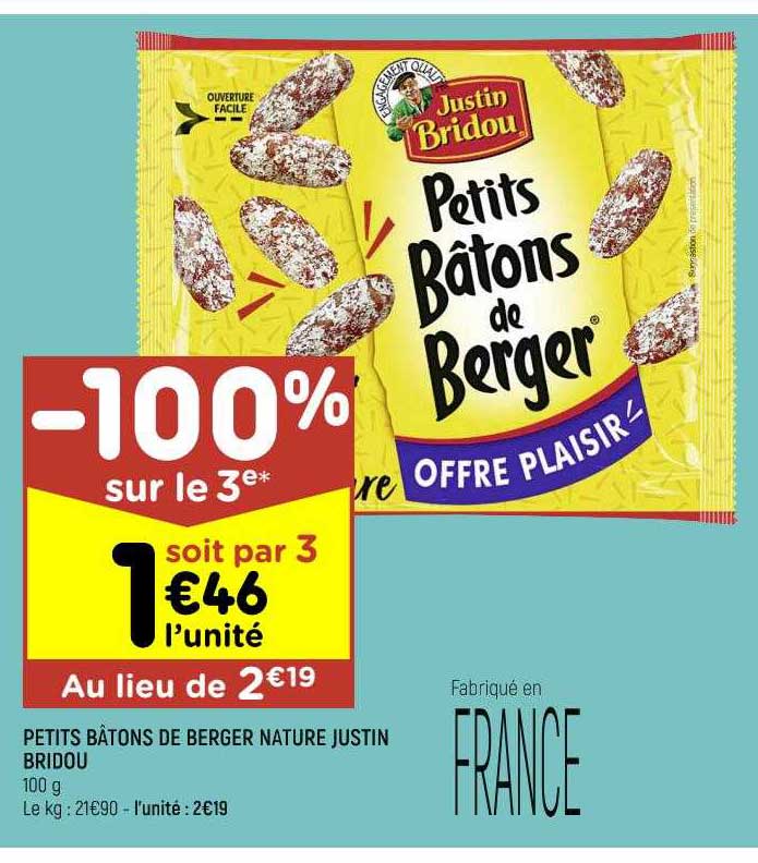 petits bâtons de berger nature justin bridou