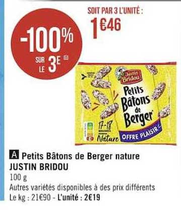 petits bâtons de berger nature justin bridou