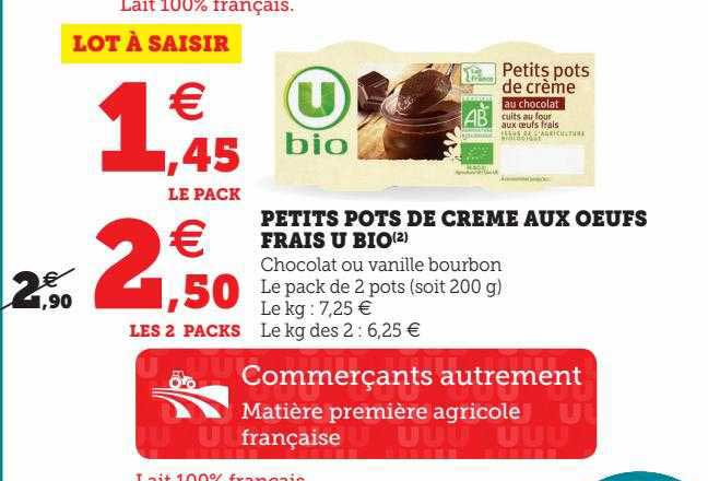 petits pots de crème aux oeufs frais u bio