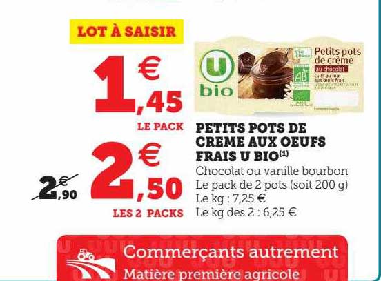 petits pots de crème aux oeufs frais u bio