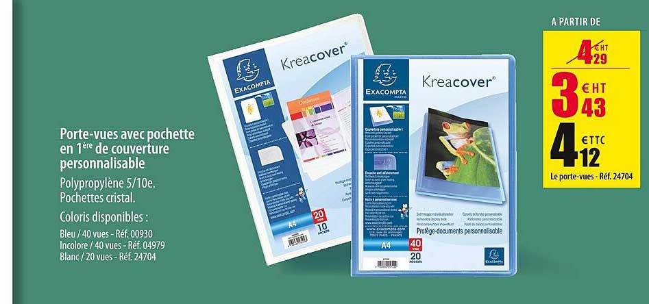 Porte-vues Avec Pochette En 1ère De Couverture Personnalisable Kreacover