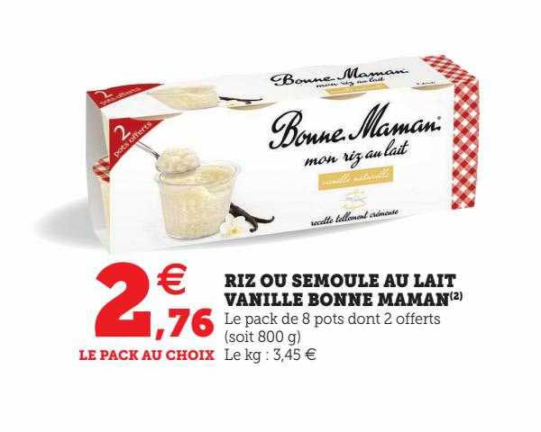 riz ou semoule au lait vanille bonne maman