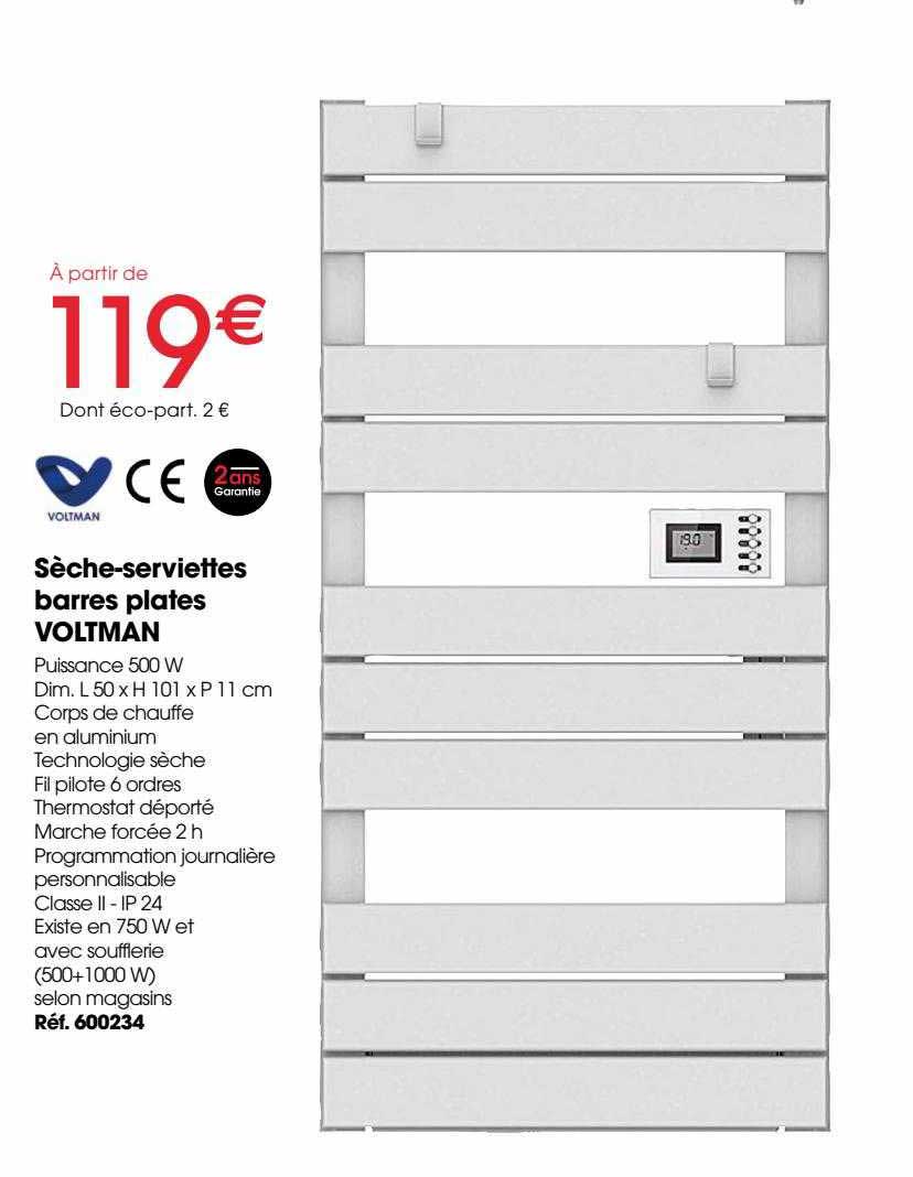 sèche-serviettes barre plates voltman