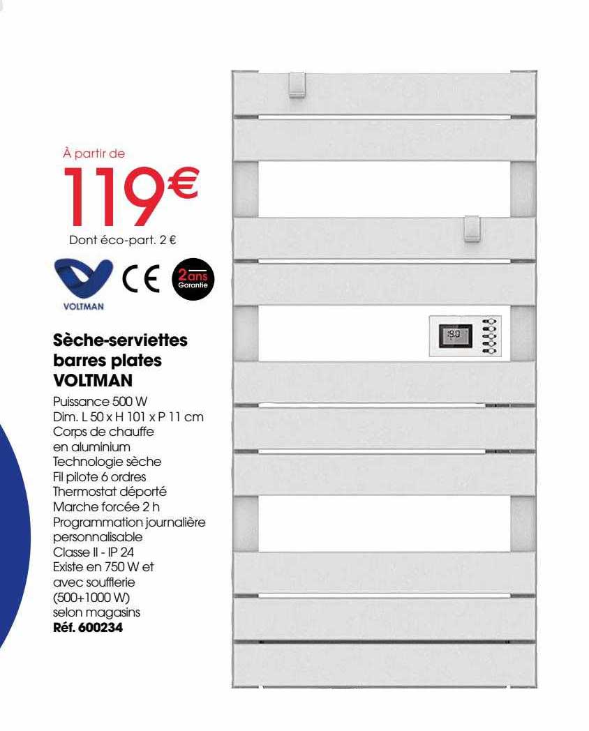 sèche-serviettes barres plates voltman