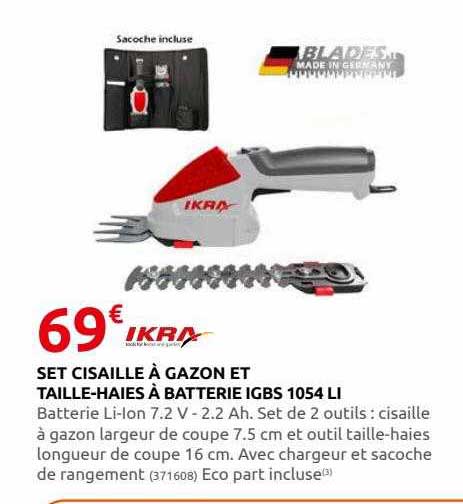 set cisaille à gazon et taille-haies à batterie igbs 1054 li ikra