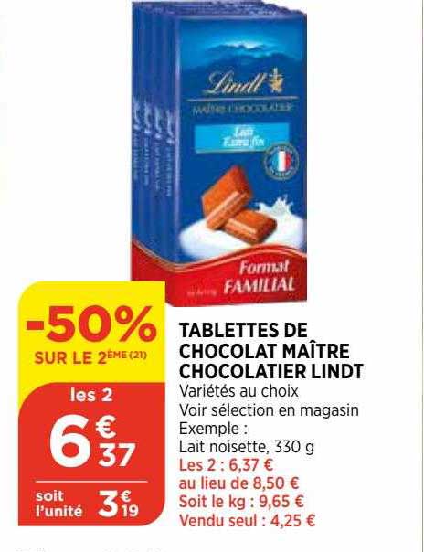 tablettes de chocolat maître chocolatier lindt