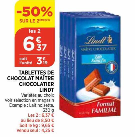 tablettes de chocolat maître chocolatier lindt