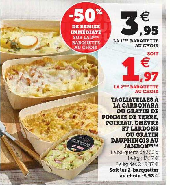 Tagliatelles à La Carbonara Ou Gratin De Pommes De Terre, Poireau, Chèvre Et Lardons Ou Gratin Dauphinois Au Jambon