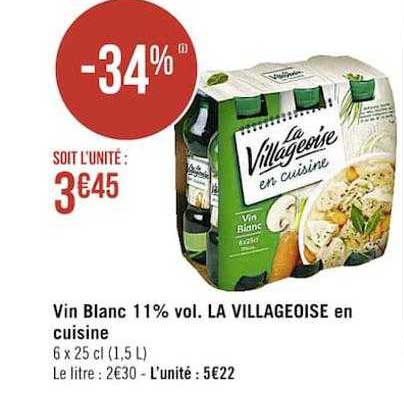 vin blanc 11% vol. la villageoise en cuisine