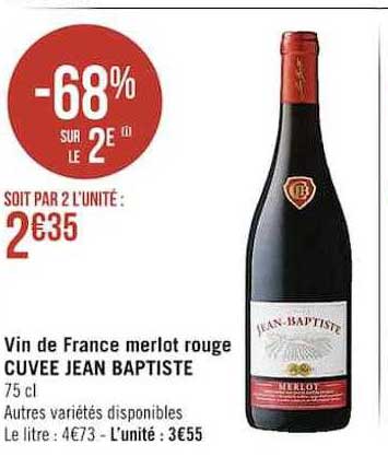 vin de france merlot rouge cuvée jean baptiste