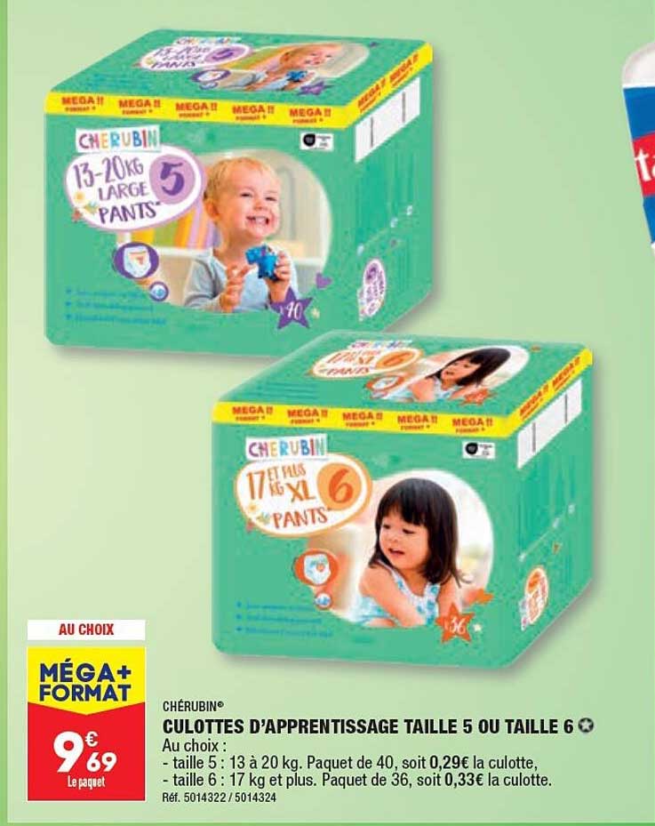 culottes d'apprentissage taille 5 ou taille 6 chérubin