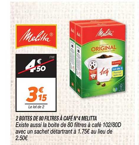 2 boîtes de 80 filtres à café n°4 melitta