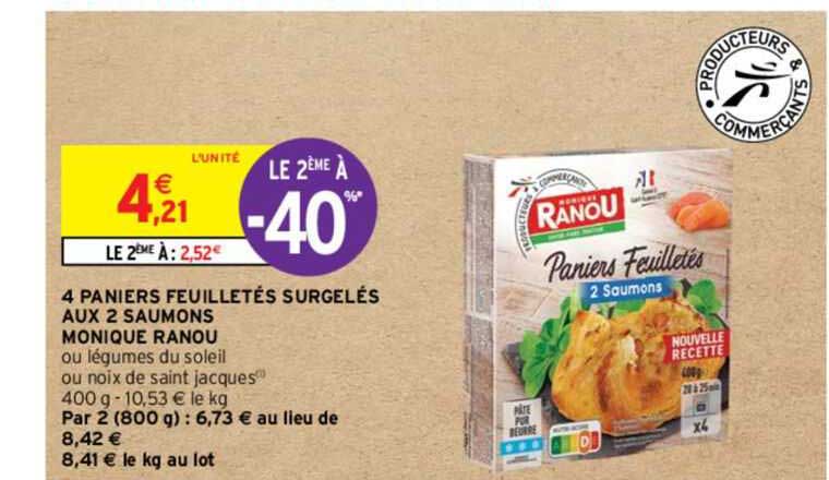 4 paniers feuilletés surgelés aux 2 saumons monique ranou