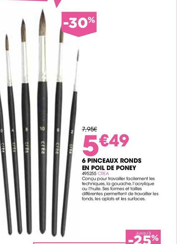 6 pinceaux ronds  en poil de poney