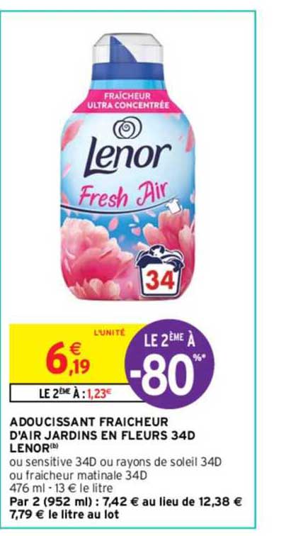 adoucissant fraîcheur d'air jardins en fleurs 34d lenor