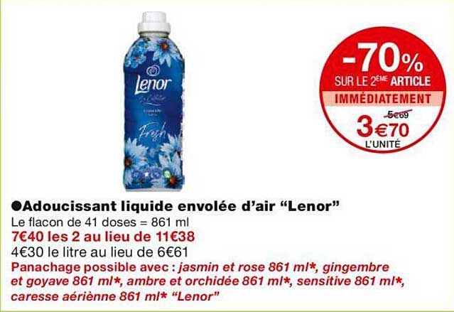 adoucissant liquide envolée d'air "lenor"