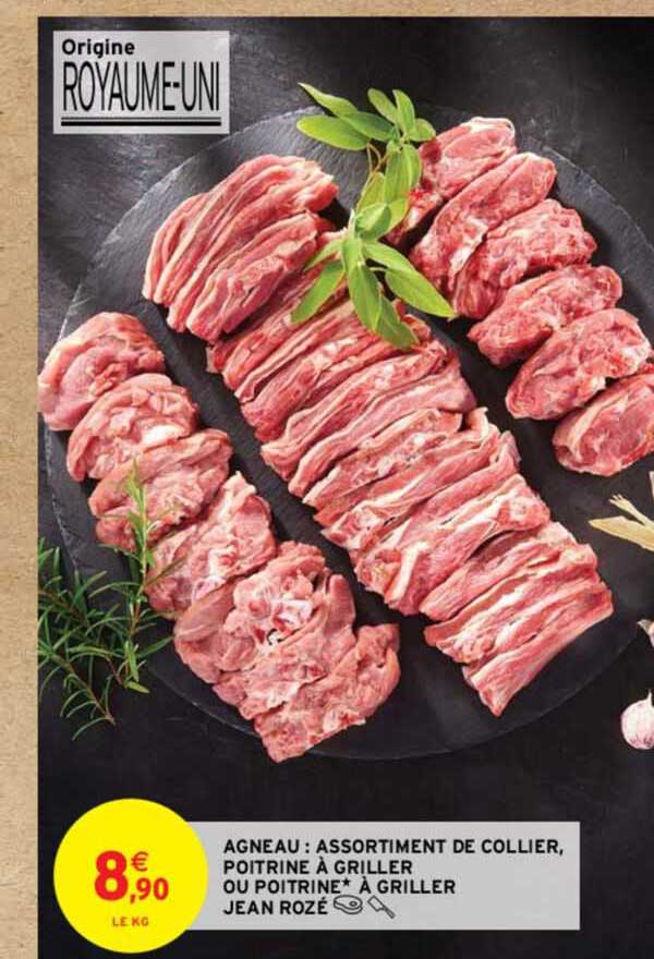 agneau : assortiment de collier, poitrine* à griller ou poitrine à griller jean rozé