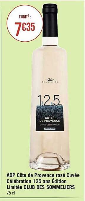 aop côtes de provence rosé cuvée célébration 125 ans édition limitée club des sommeliers