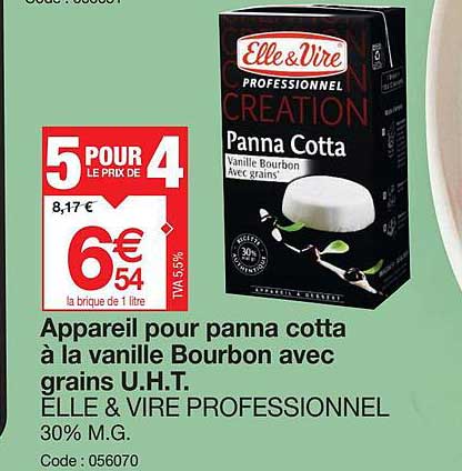 appareil  pour panna cotta  a la vanille bourbon avec grains u.h.t. elle & vire professionnel